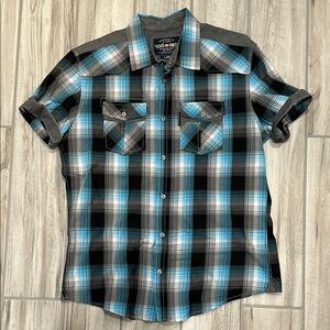 Casual Black and Blue Button Down Shirt